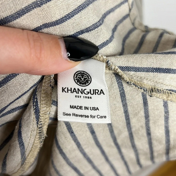 KHANGURA 100% Linen Lagenlook Artsy Striped Hi Low Tunic Mixed Print Blouse - Picture 11 of 12